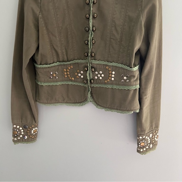 Miss Me Y2K Green Military-Style Studded Army Green Jacket Size Medium - Picture 5 of 7